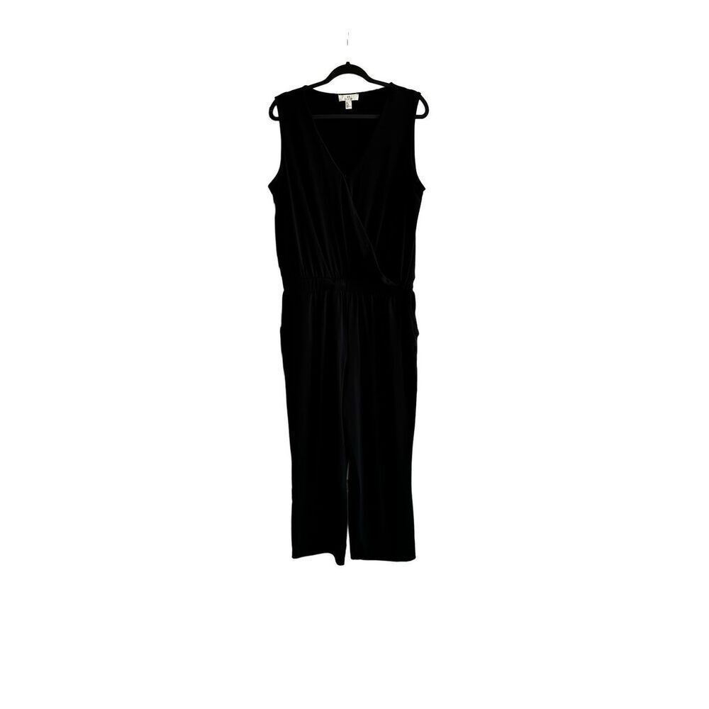 H by HALSTON BLACK V-NECK JUMPSUIT SIZE LARGE Black